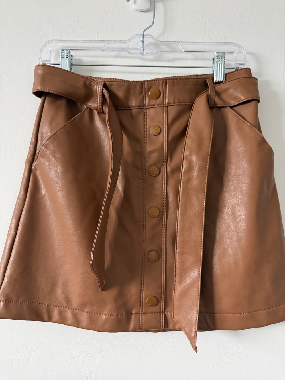 Abercrombie & Fitch Brown Faux Leather Button-Front A-Line Skirt